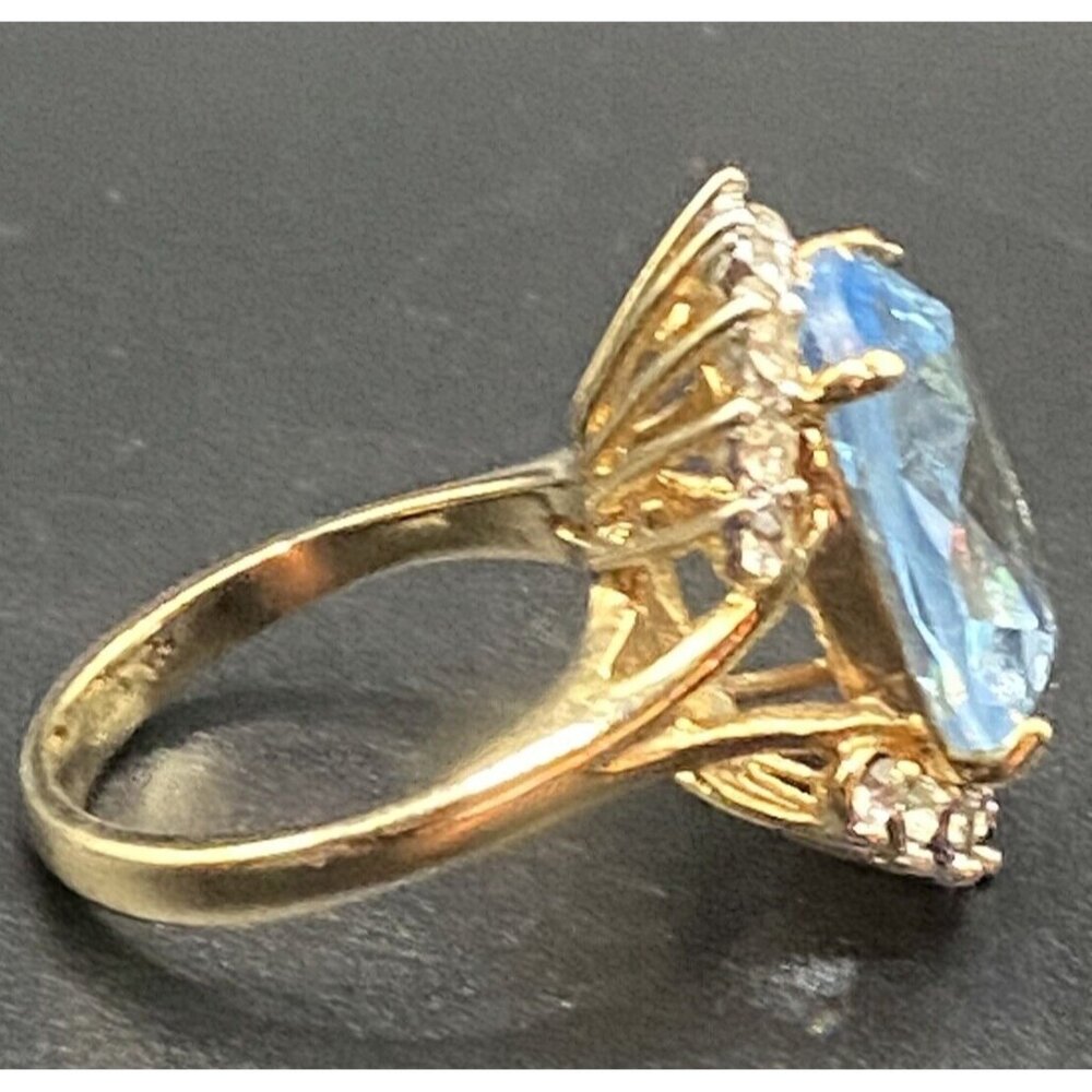 Faux Aquamarine Ring CZ 18K GE Yellow Gold Electroplate Sz 9 March BDay Cocktail - Picture 4 of 7